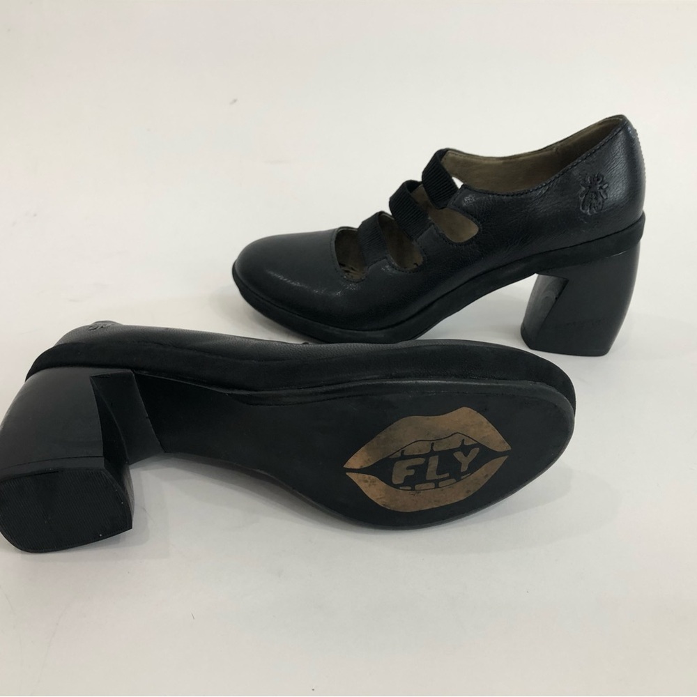 Fly London Black Heeled Shoes with Chunky Heel - Picture 5 of 7